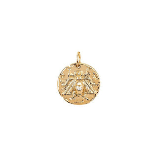 Baby Bee Coin Charm with Single Diamond Yellow Gold   by Logan Hollowell Jewelry