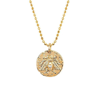 Baby Bee Coin Pendant with Single Diamond Ball Chain 16" Yellow Gold by Logan Hollowell Jewelry