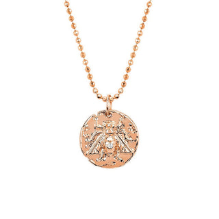 Baby Bee Coin Pendant with Single Diamond Regular Chain 18" Rose Gold by Logan Hollowell Jewelry