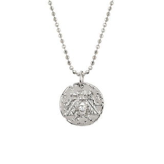 Baby Bee Coin Pendant with Single Diamond Regular Chain 18" White Gold by Logan Hollowell Jewelry