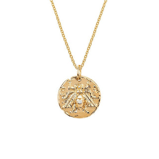 Baby Bee Coin Pendant with Single Diamond Regular Chain 16" Yellow Gold by Logan Hollowell Jewelry