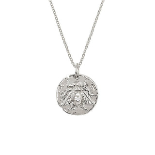 Baby Bee Coin Pendant with Single Diamond Regular Chain 16" White Gold by Logan Hollowell Jewelry