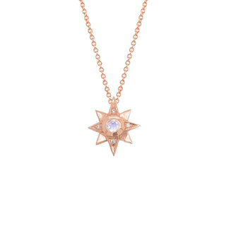 North Star Moonstone Necklace with Diamonds Rose Gold Standard Solid Chain 16" by Logan Hollowell Jewelry