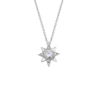 North Star Moonstone Necklace with Diamonds White Gold Standard Solid Chain 16" by Logan Hollowell Jewelry