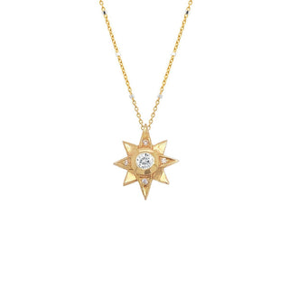 North Star Diamond Necklace Yellow Gold Twinkle Chain 16" by Logan Hollowell Jewelry