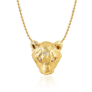 18k Lady Lioness Pendant Yellow Gold 16"  by Logan Hollowell Jewelry