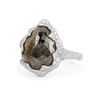 Queen Water Drop Grey Diamond Ring with Sprinkled Diamonds    by Logan Hollowell Jewelry