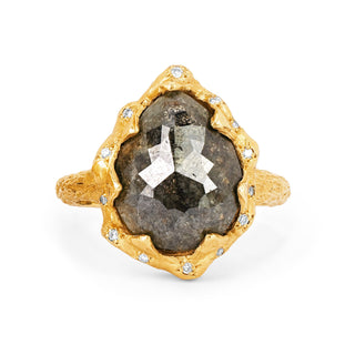 Queen Water Drop Grey Diamond Ring with Sprinkled Diamonds 4 Yellow Gold  by Logan Hollowell Jewelry