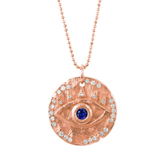 18k Sapphire Eye of Protection Coin Pendant Rose Gold 18"  by Logan Hollowell Jewelry