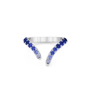 French Pavé Blue Sapphire Tusk Ring 4.5 White Gold  by Logan Hollowell Jewelry
