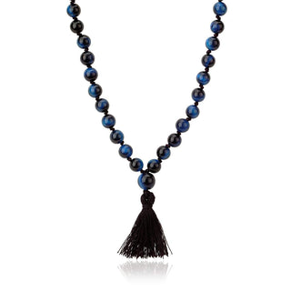 LH x JA Akasha Blue Tiger's Eye Mala Bead Tassel Necklace    by Logan Hollowell Jewelry