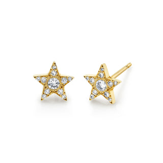 11 Diamond Star Studs Yellow Gold Pair  by Logan Hollowell Jewelry