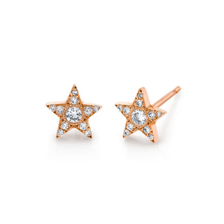 11 Diamond Star Studs Rose Gold Pair  by Logan Hollowell Jewelry