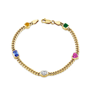 Mini Rainbow Cuban Queen Bracelet with Diamond Center 6.5" Yellow Gold  by Logan Hollowell Jewelry