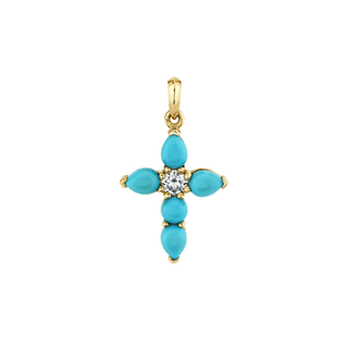Medium Turquoise & Diamond Faith Pendant Pendant Only Yellow Gold  by Logan Hollowell Jewelry