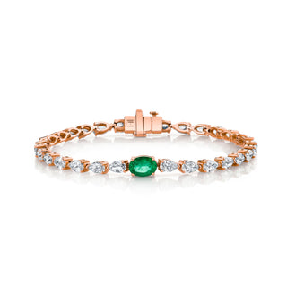 Diamond Water Drop Bracelet with Emerald Center 6.5" Rose Gold  by Logan Hollowell Jewelry