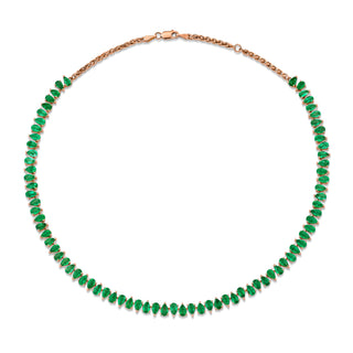 Reverse Water Drop Emerald Tennis Necklace Rose Gold   by Logan Hollowell Jewelry