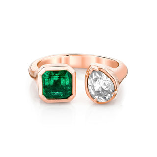 Toi Et Moi Emerald & Diamond Ring 4 Rose Gold  by Logan Hollowell Jewelry