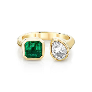 Toi Et Moi Emerald & Diamond Ring 4 Yellow Gold  by Logan Hollowell Jewelry