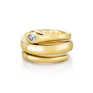 Triple Coil Kundalini Ring w/ Diamond Pear Head Yellow Gold 2  by Logan Hollowell Jewelry