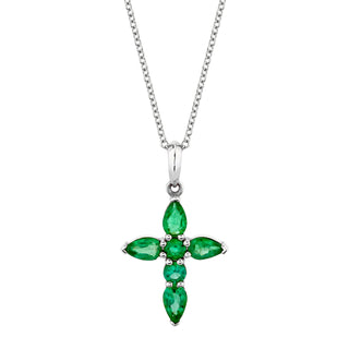 Medium Emerald Faith Pendant 16"-18" White Gold  by Logan Hollowell Jewelry