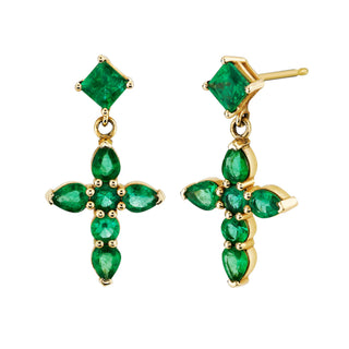 Small Emerald Drop Faith Studs Yellow Gold Pair  by Logan Hollowell Jewelry