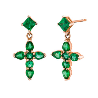 Small Emerald Drop Faith Studs Rose Gold Pair  by Logan Hollowell Jewelry