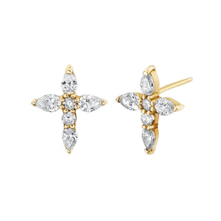 Mini Diamond Faith Stud Yellow Gold Pair  by Logan Hollowell Jewelry