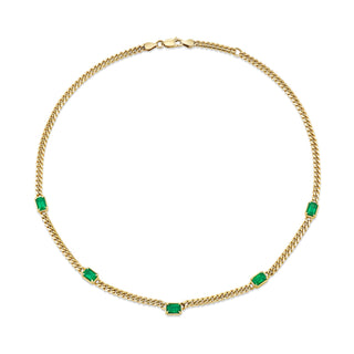 Emerald Cut Emerald Cuban Collar Necklace Yellow Gold 13-14"  by Logan Hollowell Jewelry