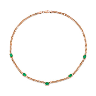 Emerald Cut Emerald Cuban Collar Necklace Rose Gold 13-14"  by Logan Hollowell Jewelry