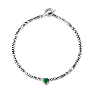 Medium Emerald Heart Pavé Unity Toggle Cuban Necklace 14" White Gold  by Logan Hollowell Jewelry