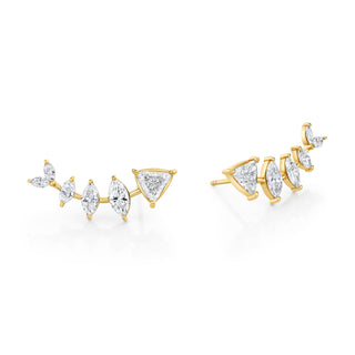 Multi Shape Diamond Fish Bone Earring    by Logan Hollowell Jewelry