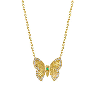 Large Metamorphosis Butterfly Necklace with Emerald Yellow Gold   by Logan Hollowell Jewelry