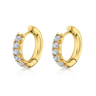 Medium French Pavé Diamond Hoops Yellow Gold Pair 14k by Logan Hollowell Jewelry