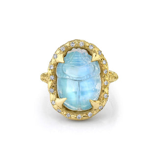 Sacred Scarab Queen Ring with Sprinkled Diamonds 4 Yellow Gold  by Logan Hollowell Jewelry
