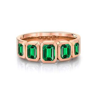 Graduated Emerald Cut Emerald Band 4 Rose Gold  by Logan Hollowell Jewelry