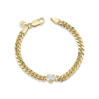 Cuban Queen Bracelet with Diamond Heart Center 7" Yellow Gold  by Logan Hollowell Jewelry