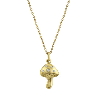Magic Mushroom Necklace with Diamonds Yellow Gold 16"-18"  by Logan Hollowell Jewelry