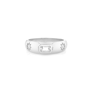 Star Set Rounded Ring with Baguette Diamond 4.5 White Gold  by Logan Hollowell Jewelry
