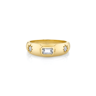 Star Set Rounded Ring with Baguette Diamond 4.5 Yellow Gold  by Logan Hollowell Jewelry