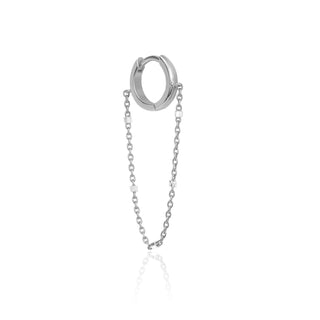 Goddess Twinkle Chain Hoops White Gold Single  by Logan Hollowell Jewelry