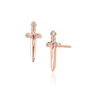 Dagger Studs with Diamonds Pair Rose Gold  by Logan Hollowell Jewelry