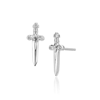 Dagger Studs with Diamonds Pair White Gold  by Logan Hollowell Jewelry