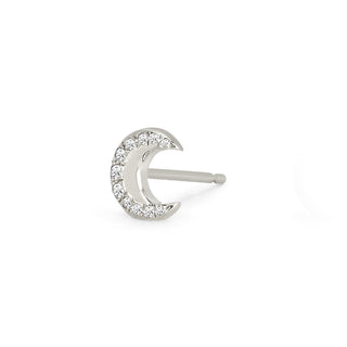 Crescent Gold Studs with Diamonds Single White Gold  by Logan Hollowell Jewelry
