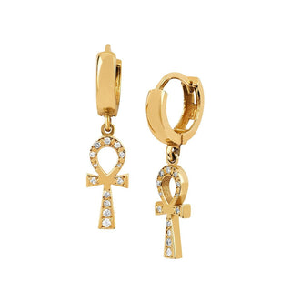 Diamond Eternal Ankh Cross Earrings Yellow Gold Single  by Logan Hollowell Jewelry