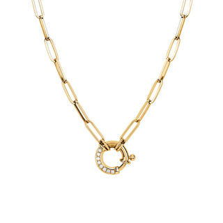 Alchemy Link Charm Necklace with Pavé Diamond Hoop Closure Yellow Gold 16"  by Logan Hollowell Jewelry