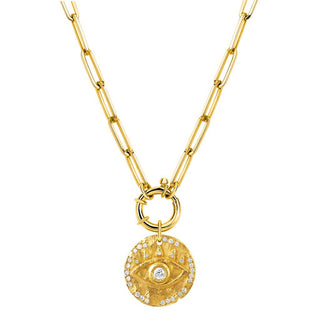 Alchemy Link Charm Necklace with 18k Diamond Eye of Protection Coin Charm Yellow Gold 16"  by Logan Hollowell Jewelry