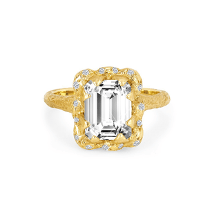 Queen Emerald Cut Diamond Setting with Sprinkled Halo Yellow Gold   by Logan Hollowell Jewelry