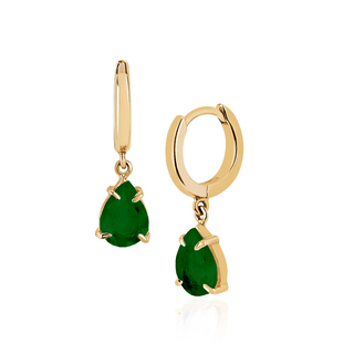 Queen Water Drop Emerald Hoops Yellow Gold Single  by Logan Hollowell Jewelry