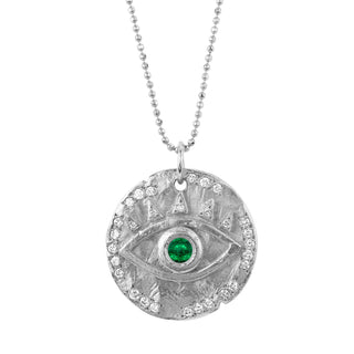 18k Emerald Eye of Protection Coin Pendant White Gold 18"  by Logan Hollowell Jewelry